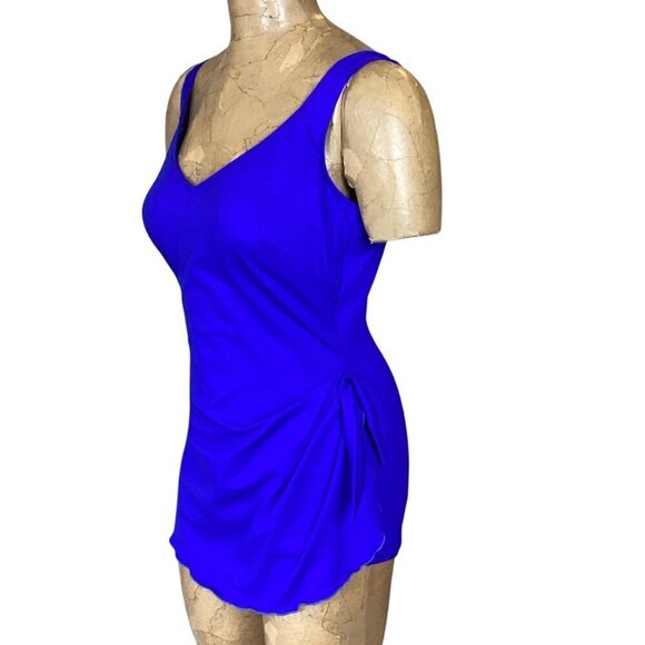 VTG Roxanne 70's Solid Bra Sarong 1-Piece Swimsuit/skirt Sz 12/36D Blue #316B - Picture 3 of 8
